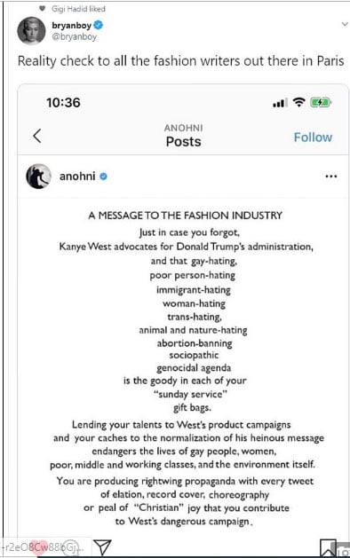 Gigi Hadid likes tweet flaying Kanye West for supporting Trump