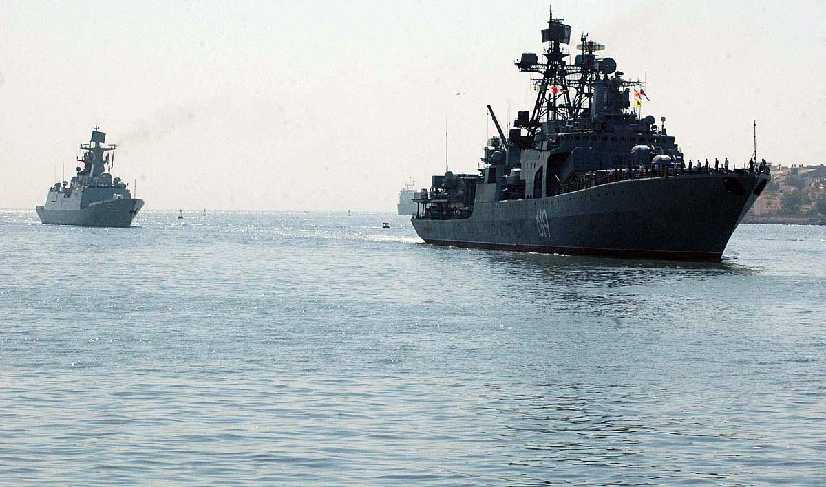 A view of arrival of Russian Naval Ship to participate first time in Exercise Aman 2017.