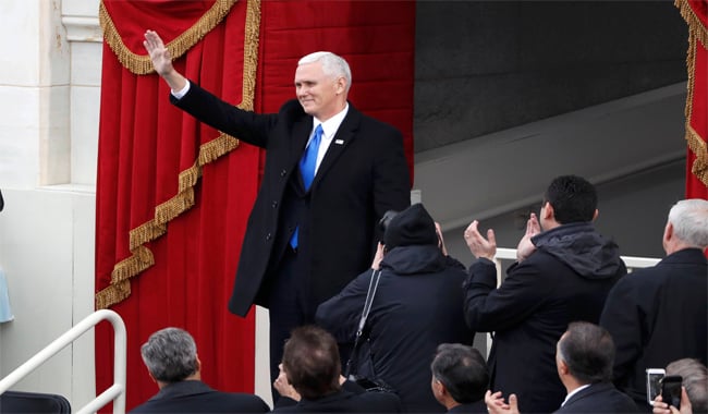 Vice President Mike Pence arrives for the inauguration ceremonies swearing in Donald Trump.