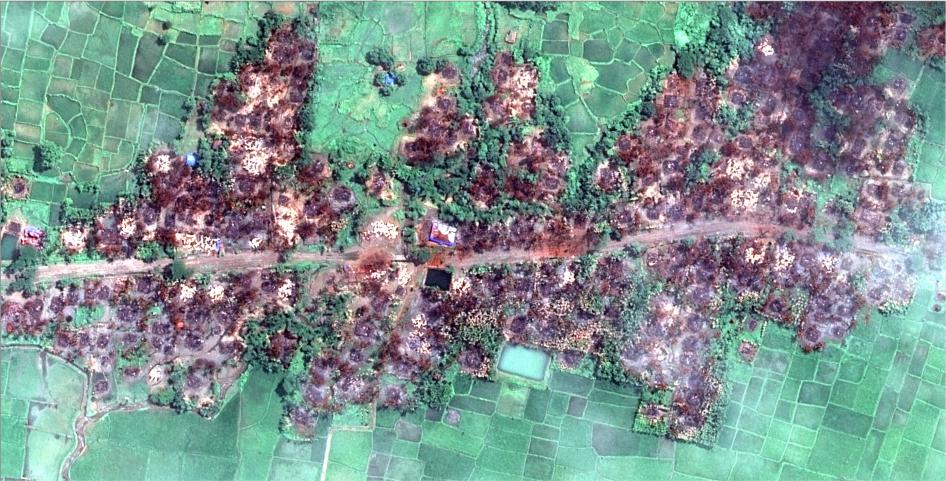 New satellite imagery obtained by Human Rights Watch shows the complete destruction of the village of Chein Khar Li.