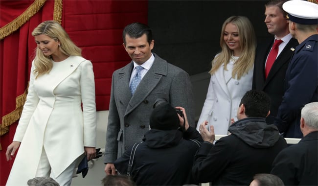 Ivanka Trump, Donald Trump, Jr., Tiffany Trump and Eric Trump arrive on the West Front of the U.S. Capitol on January 20, 2017 in Washington, DC. 