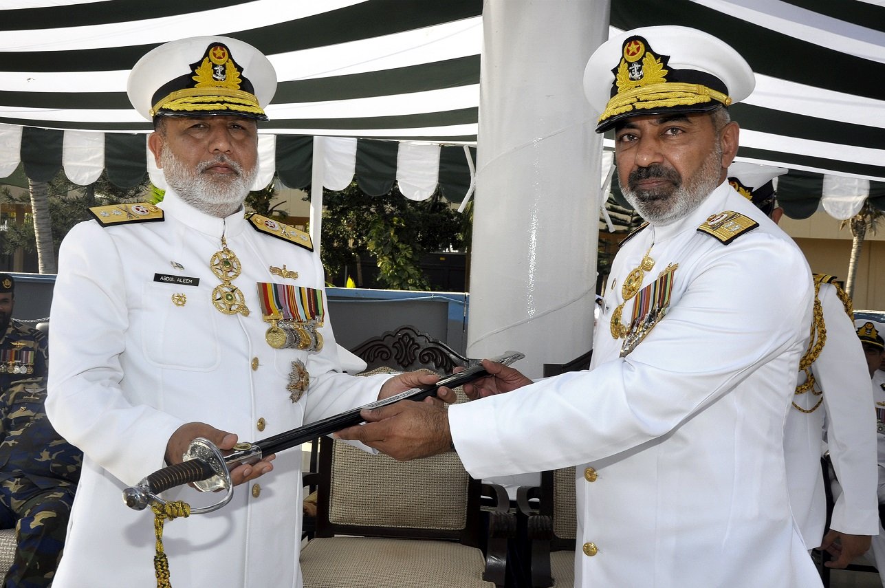 Rear Admiral Moazzam Ilyas takes over the command as Commander Coast from Rear Admiral Abdul Aleem in an impressive change of command ceremony at PNS Iqbal Today.