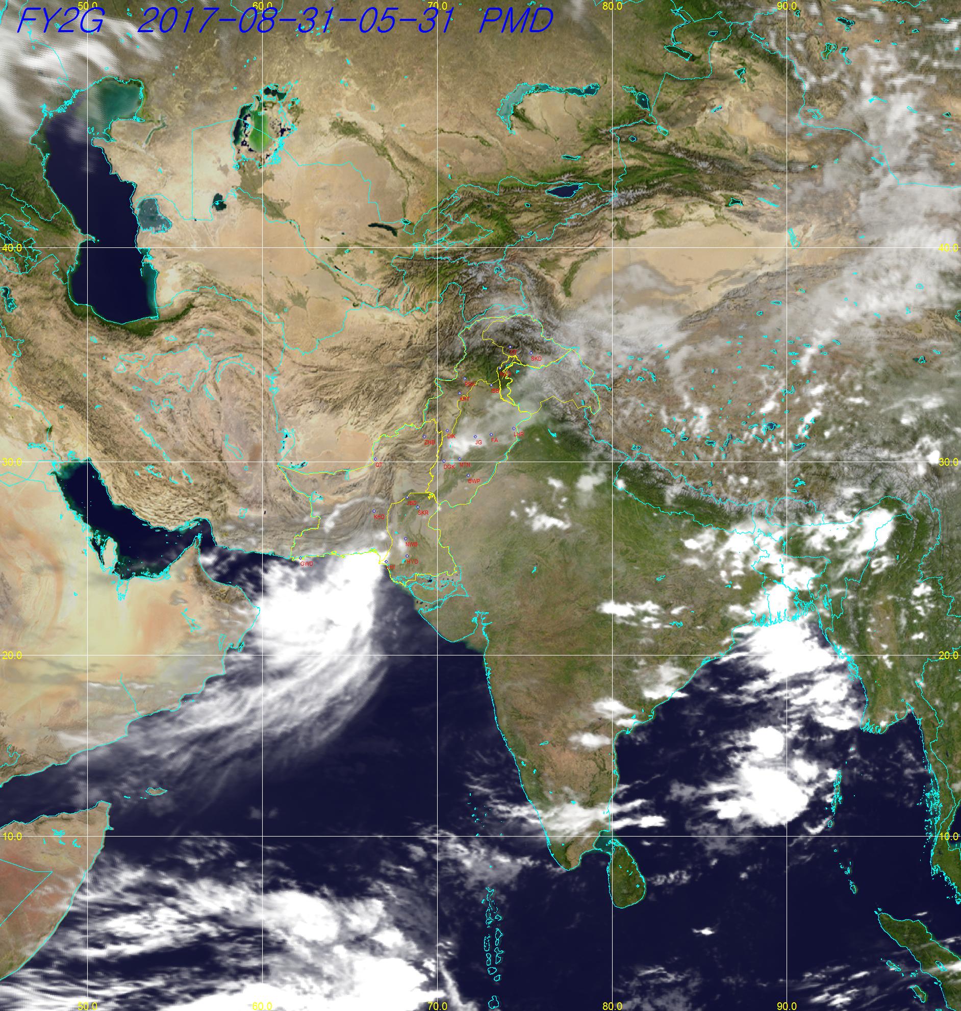 Latest satellite image from Pakistan Meteorological Department showing monsoon system over Karachi