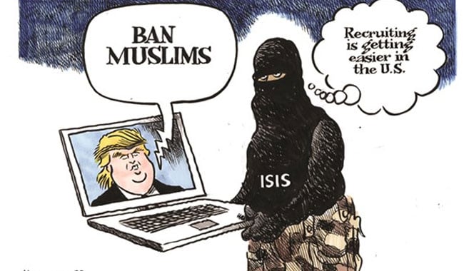 Image result for muslim travel ban cartoon