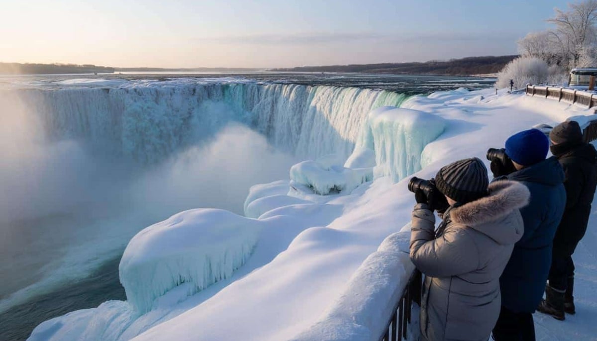 Frozen Niagara Falls stuns visitors with rare icy views