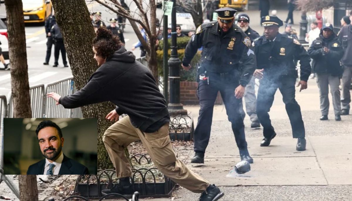 Police arrested two men for throwing explosive devices near a protest outside Mayor Mamdani's house