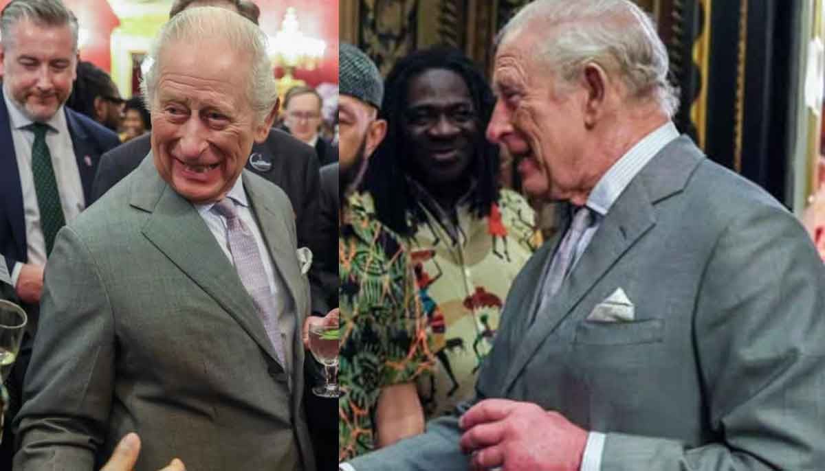 With a drink in hand, King Charles looks happy at palace event 