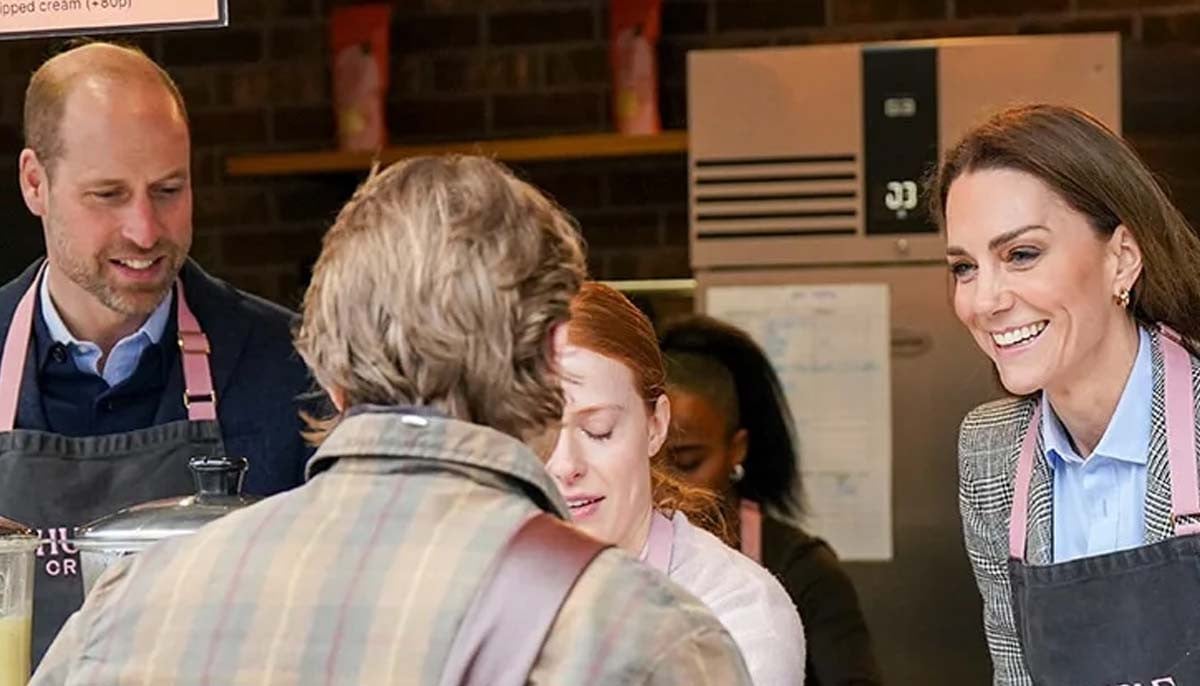 Business owner reacts after Kate Middleton and Prince William join her behind the counter