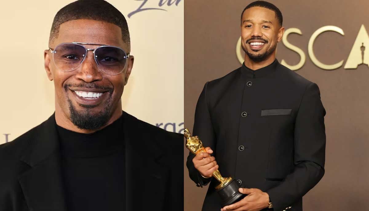 Jamie Foxx applauds Michael B. Jordan after his first Academy Award victory