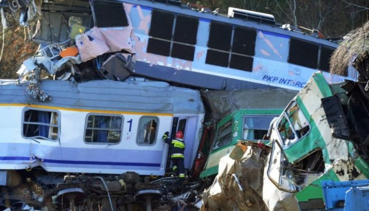 Two trains collide in Poland: Two injured as multiple carriages derail