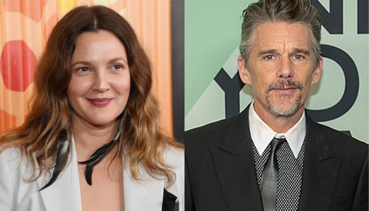 Ethan Hawke tells Drew Barrymore 'we never dated' as they meet on her talk show
