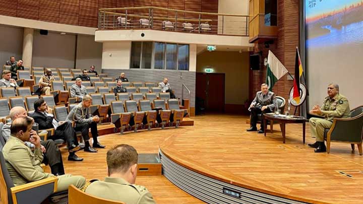 COAS General Qamar Javed Bajwa addressing students and faculty members of the Command and Staff College of Germany on Thursday.