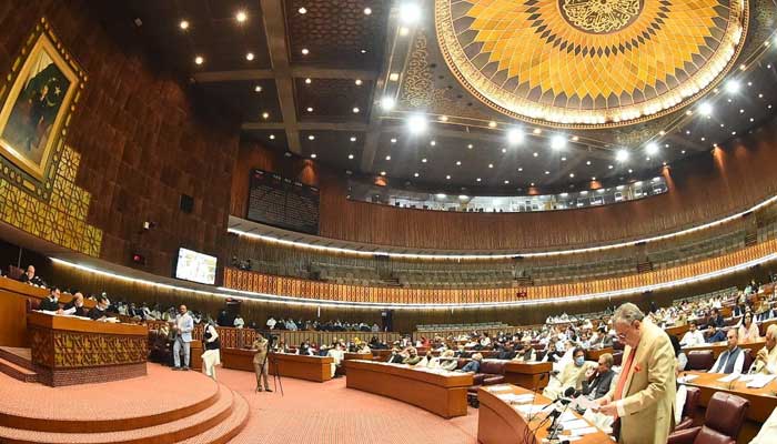 A view of National Assembly during Budget 2021-22 debate.