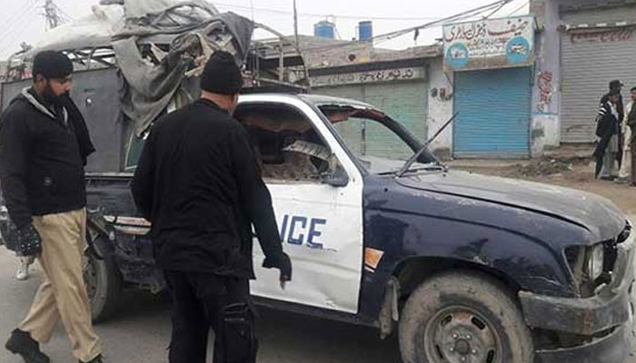 Police vehicle damaged in DI Khan blast