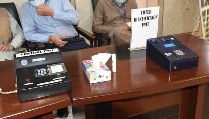 An Electronic Voting Machine is on display at the Parliament House. File photo