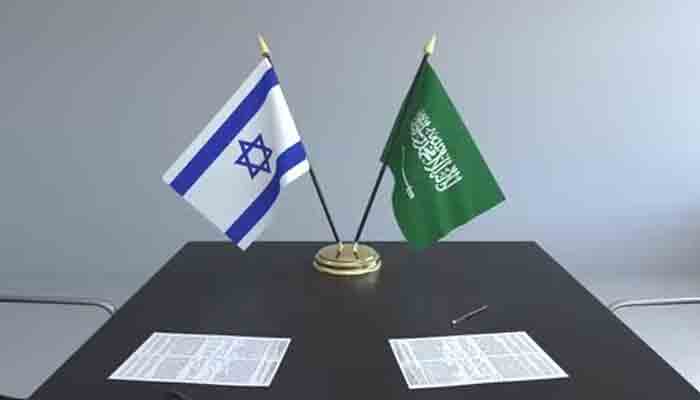 File photo shows flags of Saudi Arabia and Israel.
