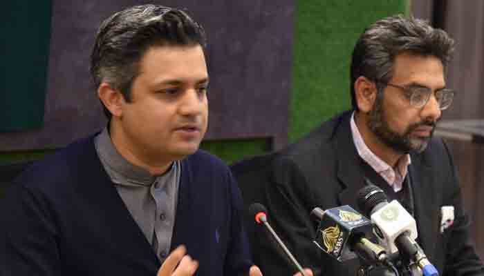 Federal Energy Minister Hammad Azhar addressing a press conference about the economic performance of Pakistan in Islamabad on 20th January 2022. -PID