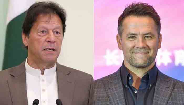Combo shows Prime Minister Imran Khan (L) and football star Michael Owen (R).