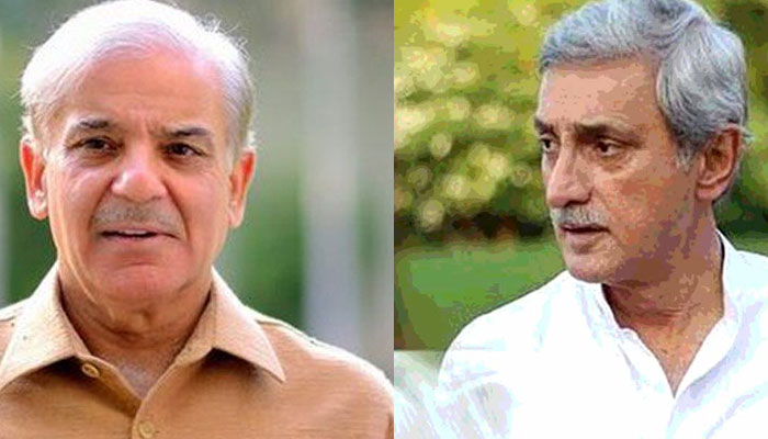 Jahangir Tareens (R) meeting with PML-N President Shahbaz Sharif (R) is being considered crucial ahead of no-trust motion. The News/File