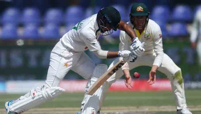 Pakistans Abdullah Shafique plays a shot during the fourth day of the second Test cricket match between Pakistan and Australia at the National Cricket Stadium in Karachi on March 15, 2022. -AFP