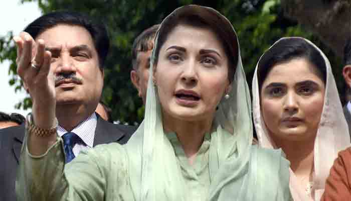 PML-N leader Maryam Nawaz speaks to media persons after her hearing at the Islamabad High Court. -ONLINE
