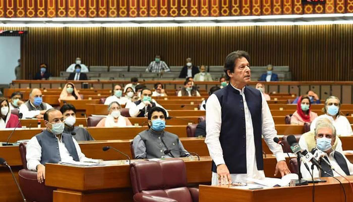 Prime Minister Imran Khan addresses in National Assembly. -APP/File