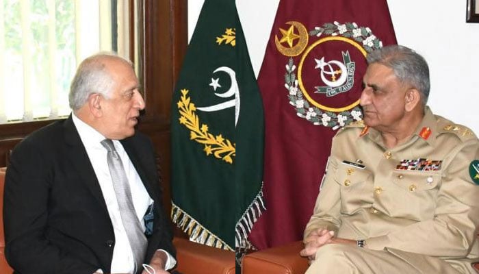 Former US official Zalmay Khalilzad called on General Qamar Javed Bajwa, Chief of Army Staff (COAS), at the GHQ on April 1, 2022. - ISPR