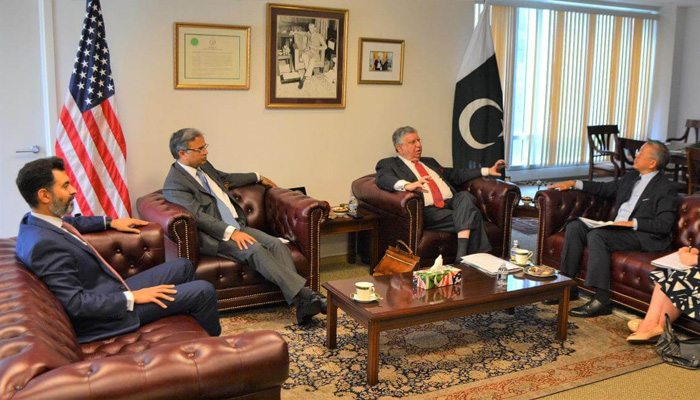 US Assistant Secretary of State for South and Central Asia Donald Lu called on Finance Minister Shaukat Tarin at the Pakistan Embassy on October 15. Courtesy Pakistan Embassy