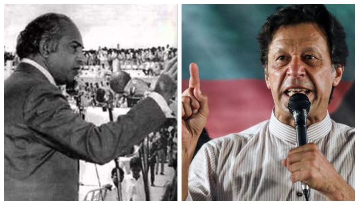 Former prime minister Zulfiqar Ali Bhutto (L) and Imran Khan (R). File photos