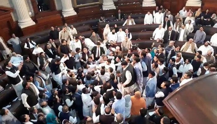 Punjab Assembly witnessing chaos. Photo: Twitter