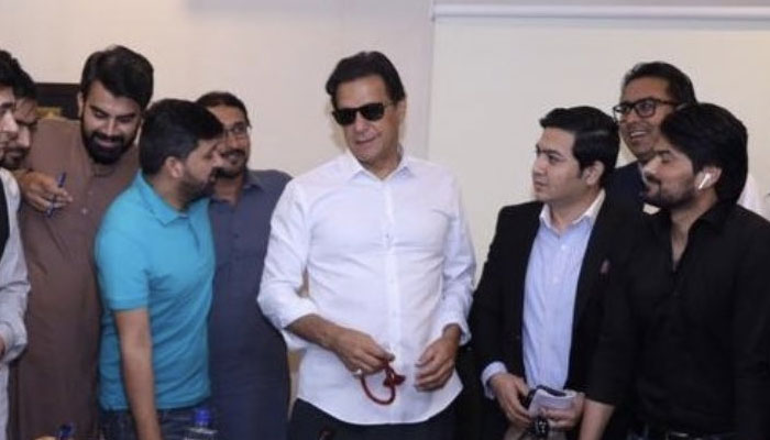 Imran Khan after talking to journalists at Banigala on April 18, 2022. Photo: Twitter/PTIOfficial