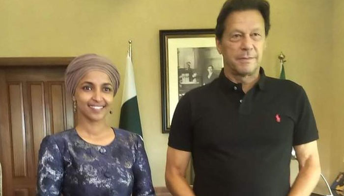 US Congresswoman Ilhan Umer met Imran Khan in Islamabad on April 20. Photo: Twitter