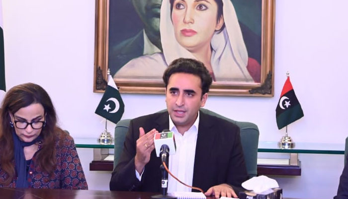 Bilawal addressing a press conference in Islamabad. Photo: Twitter/PPP