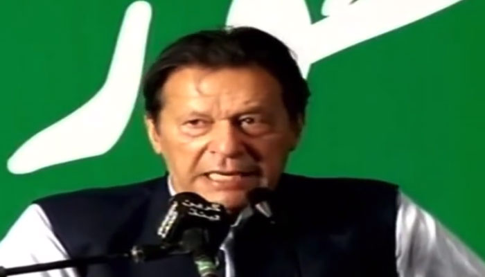 Imran Khan addressing a public gathering in Multan on April 29, 2022. Photo: Screengrab of a Twitter video