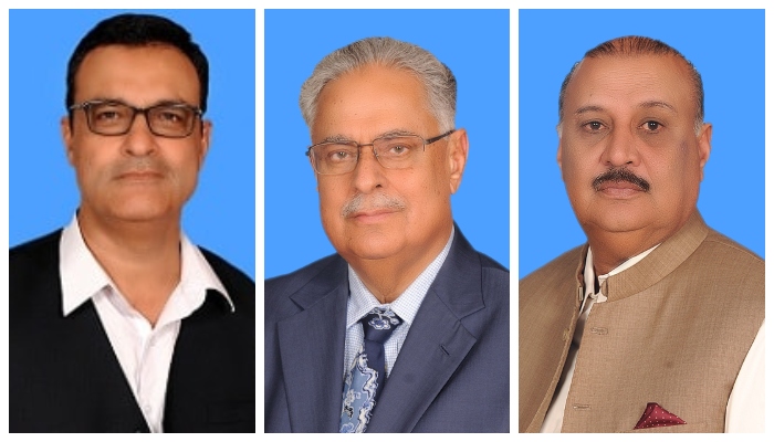 (L-R) MNAs Noor Alam Khan (PTI), Ghaus Bux Khan Mehar (GDA) and Raja Riaz (PTI). Photo NA website
