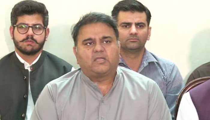 Fawad Chaudhry addressing a press conference in Islamabad on May 6, 2022. Photo: Screengrab a Twitter video.