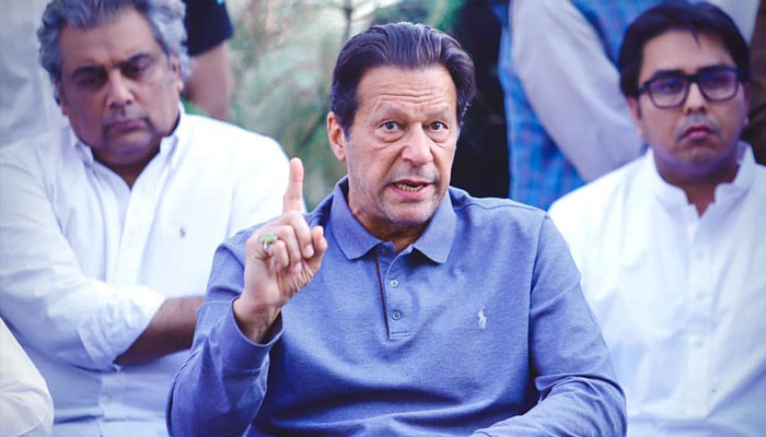 PTI Chairman Imran Khan speaks at a press conference. Photo PTI
