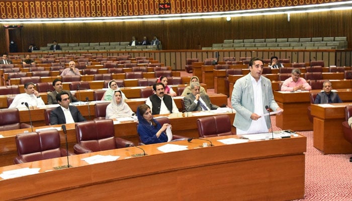 Bilawal addressing the national assembly of Pakistan on May 12, 2022. Photo: Twitter/RadioPakistan