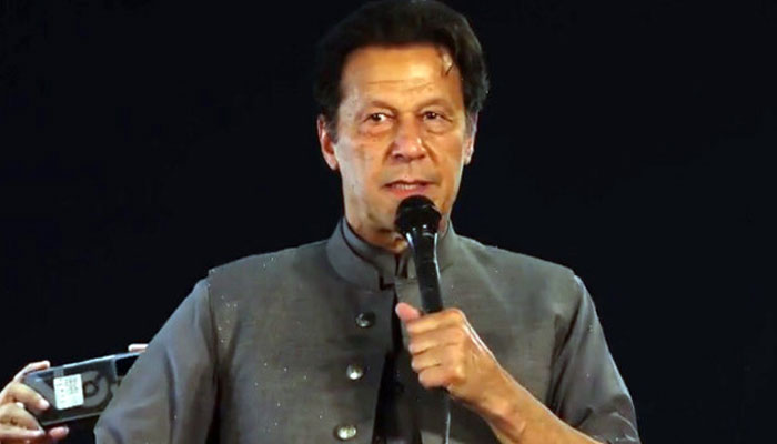 Imran Khan addressing a public rally in Mardan on May 13, 2022. Photo: The News/File