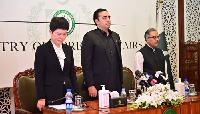 Bilawal at the condolence reference held the Foreign Office in Islamabad on May 14, 2022. Photo: Twitter/ForeignOfficePk