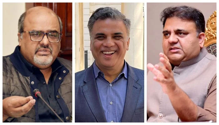 (L to R) Ex-special assistant to the prime minister on accountability Shahzad Akbar, British Pakistani businessman Farhan Junejo, and former information minister Fawad Chaudhry. — Photo by author/PID/File