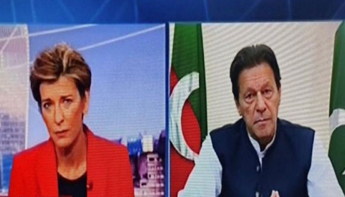Former PM Imran Khan speaking in an exclusive interview on CNN programme Connect the World. Photo: Twitter