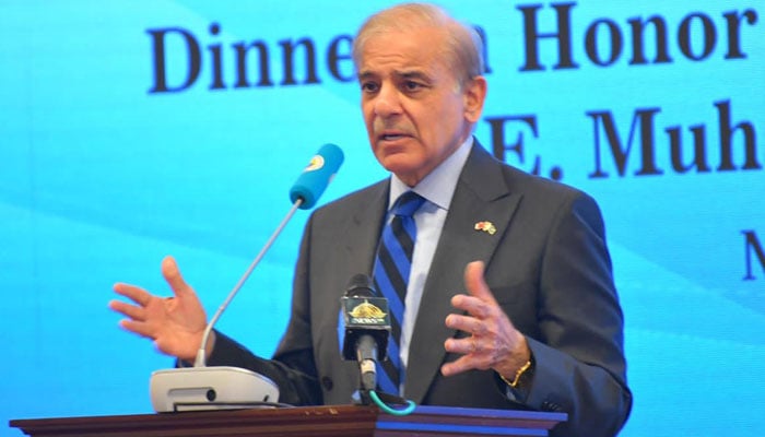 PM Shehbaz addressing a dinner hosted in his honour by TOBB in Ankara on May 31, 2022. Photo: PID