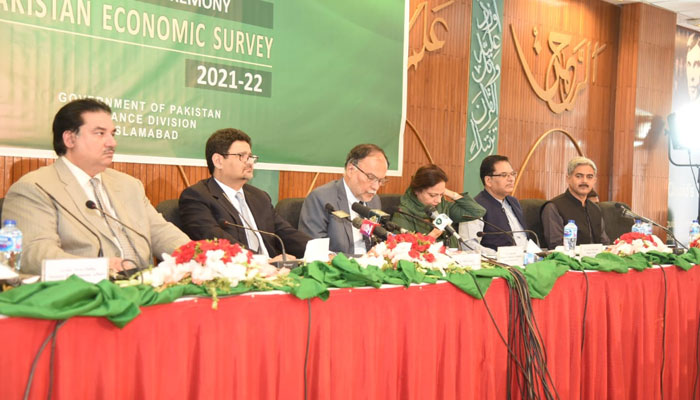 Finance Minister Miftah Ismail launched Pakistan Economic Survey 2021-22 in Islamabad on June 9, 2022. Photo: Twitter/FinMinistryPak