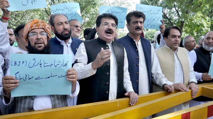 Senators protest before Indian HC over blasphemy