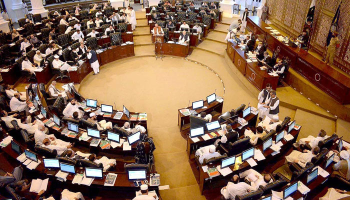 The view of the budget session at the KP assembly. Photo: APP