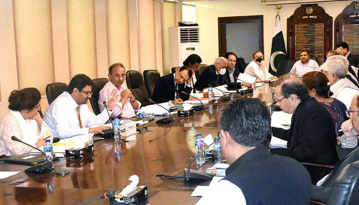 Finance Minister Miftah Ismail presiding over the meeting of the Economic Coordination Committee (ECC) of the Cabinet at Finance Division Islamabad on June 13, 2022. Photo: APP