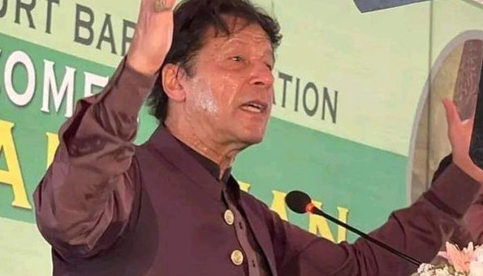 EX-PM Imran Khan addressing the Islamabad High Court Bar ceremony in Islamabad on June 16, 2022. Photo: Twitter