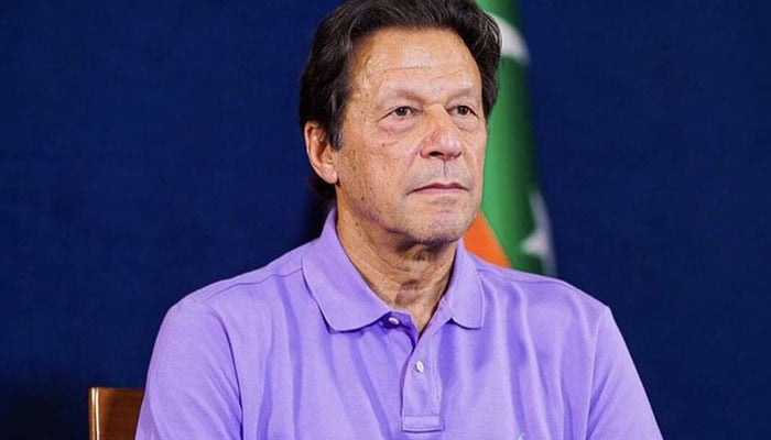 Ex-PM Imran Khan addressing a news conference through a video link on June 25, 2022. Photo: Twitter/PTIOfficial