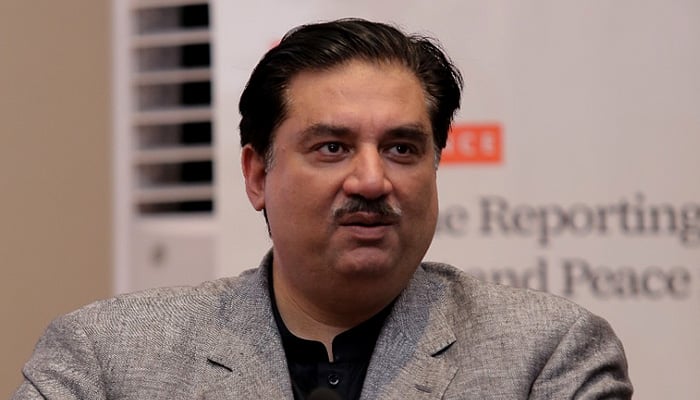 Federal Power Minister Khurram Dastgir Khan speaks at the CEJ conference on Sunday. -Picture CEJ Twitter
